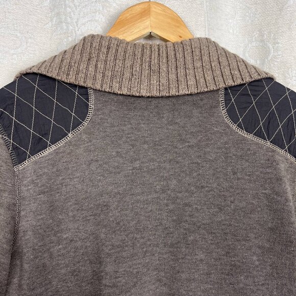 Title Nine quilted patches turtleneck sweater jacket 2-way zip cardigan brown L - Picture 6 of 10